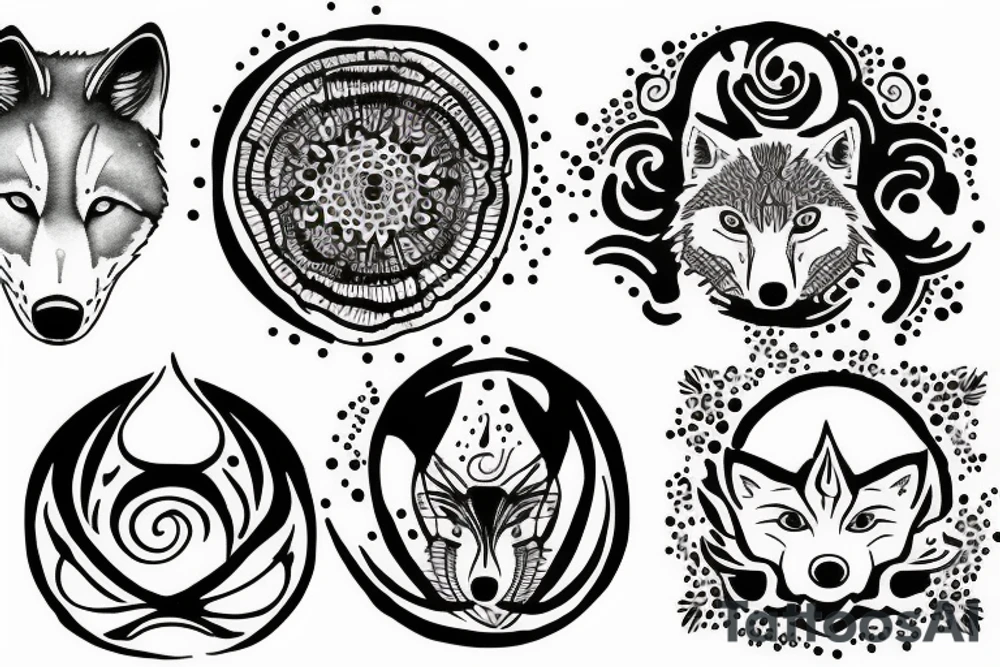 Wolf circle dot tattoo idea