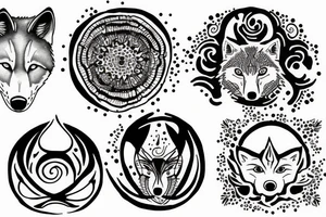 Wolf circle dot tattoo idea