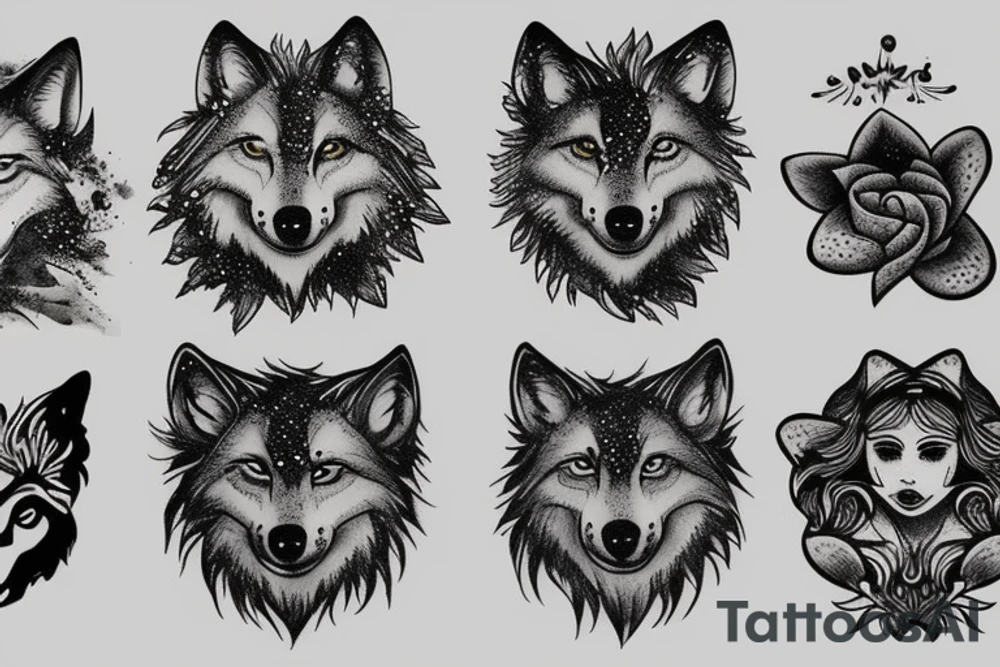 Wolf circle dot tattoo idea