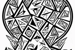 sleeve and left chest tattoo stensil, joshua 1:9,  geometric, triangles, circle, wakanda, geometric art style tattoo idea