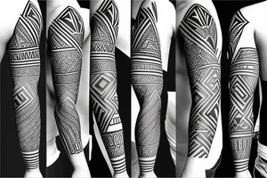 sleeve and left chest tattoo stensil, joshua 1:9,  geometric, triangles, circle, wakanda, geometric art style tattoo idea