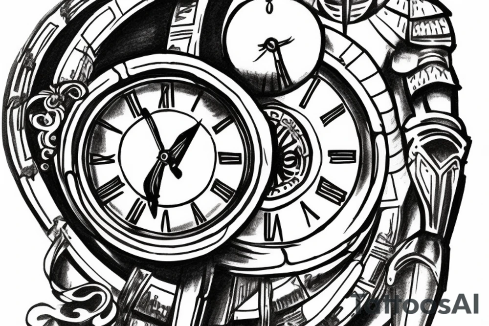 Spartan with a Roman clock surrounding it tattoo idea