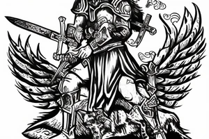 Crusader warrior with wolf on the head and has wings tattoo idea