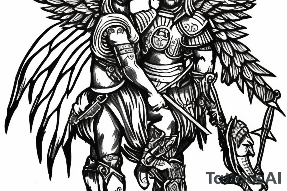 Crusader warrior with wolf on the head and has wings tattoo idea