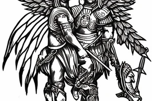 Crusader warrior with wolf on the head and has wings tattoo idea