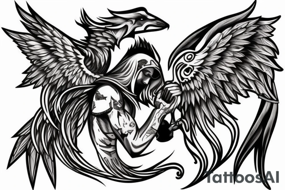 Crusader warrior with wings and wolf on his head tattoo idea