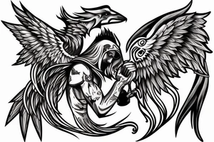 Crusader warrior with wings and wolf on his head tattoo idea