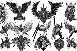 Crusader warrior with wings and wolf on his head tattoo idea