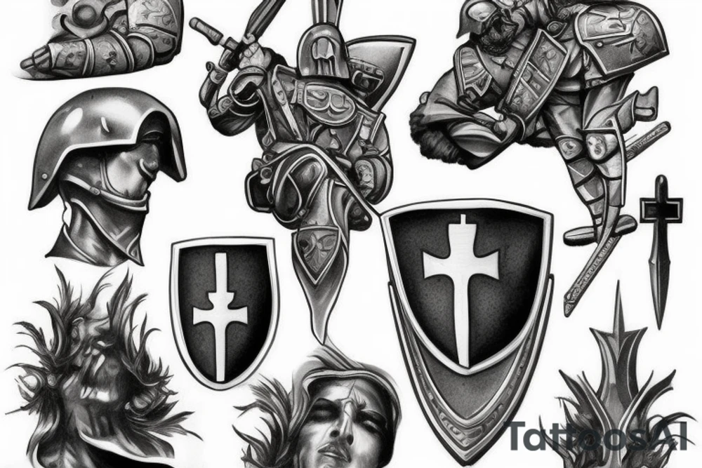 Crusader at war with shield tattoo idea