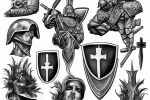 Crusader at war with shield tattoo idea