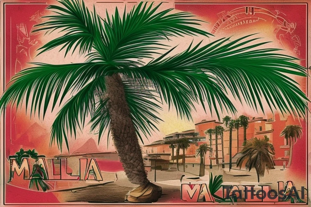 It's about a Mallorca vacation, which should be captured in a tattoo

- Palm tree with 7 leaves (because there were 7 people on the vacation)

- Longitude and latitude of Palma de Mallorca: 39° 34' 0.12 N 2° 38' 58.92 E

- Party mood tattoo idea
