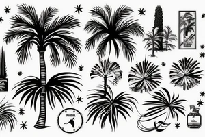 It's about a Mallorca vacation

Palm tree with 7 leaves 

Longitude and latitude of Palma de Mallorca: 39° 34' 0.12 N 2° 38' 58.92 E

Party mood tattoo idea