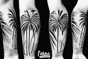 It's about a Mallorca vacation

Palm tree with 7 leaves 

Longitude and latitude of Palma de Mallorca: 39° 34' 0.12 N 2° 38' 58.92 E

Party mood tattoo idea