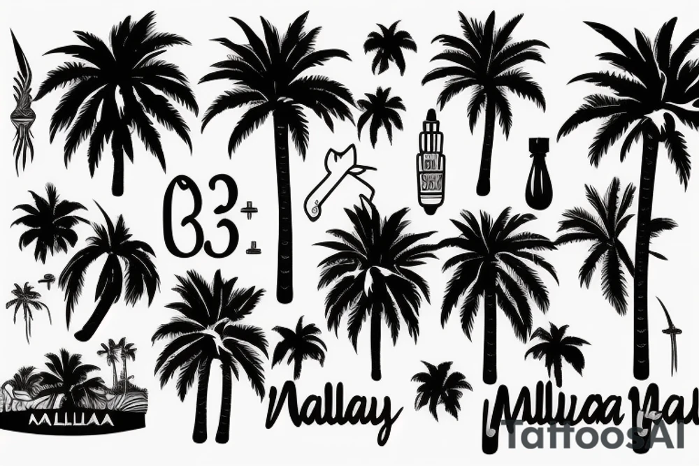 Mallorca vacation Palm tree with 39° 34' 0.12 N 2° 38' 58.92 E tattoo idea