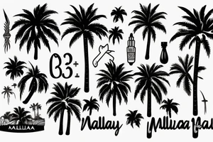 Mallorca vacation Palm tree with 39° 34' 0.12 N 2° 38' 58.92 E tattoo idea