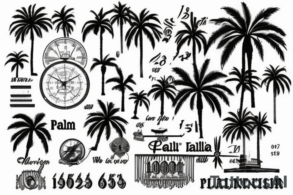 Palm with the Longitude and latitude of Palma de Mallorca: 39° 34' 0.12 N 2° 38' 58.92 E tattoo idea