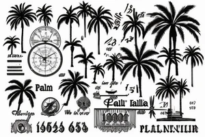 Palm with the Longitude and latitude of Palma de Mallorca: 39° 34' 0.12 N 2° 38' 58.92 E tattoo idea