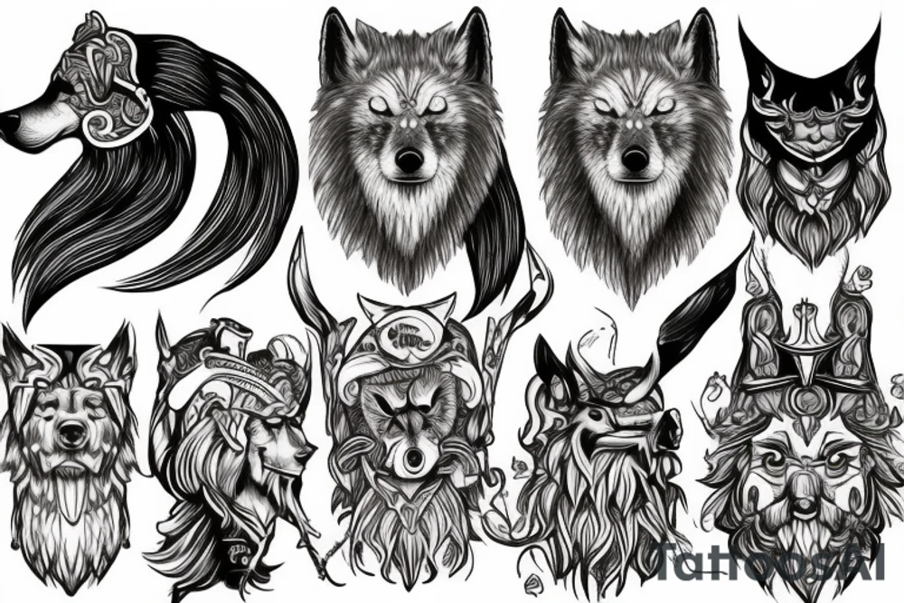 Scandinavian Odin dogs wolfs tattoo idea