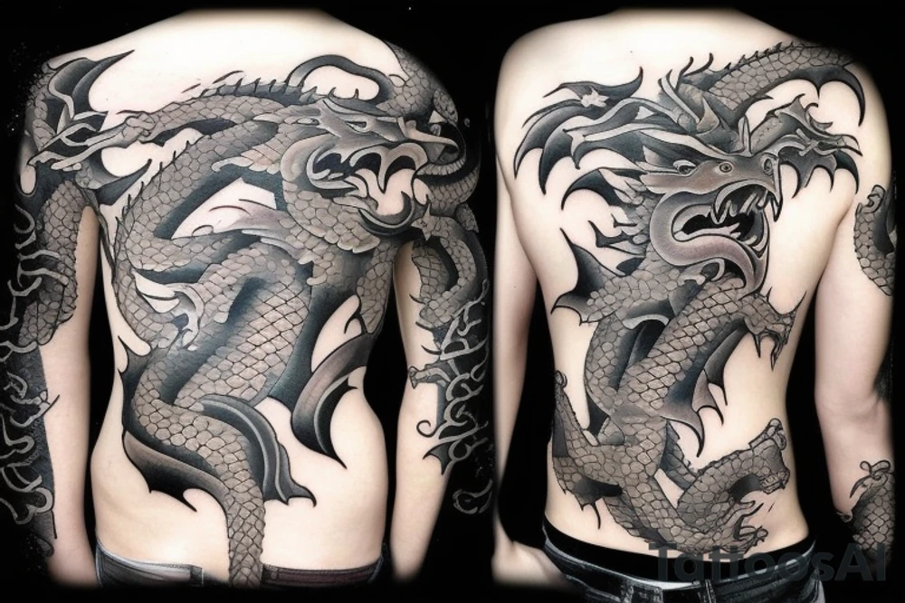 Dragon fire war god sea warrior tattoo idea