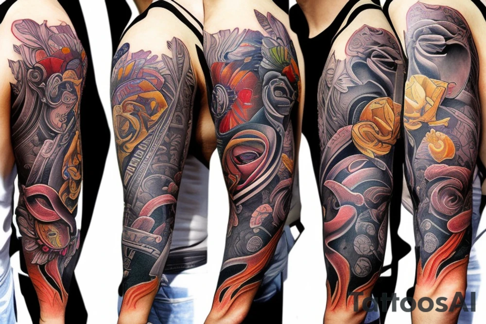 Bull sleeve tattoo idea
