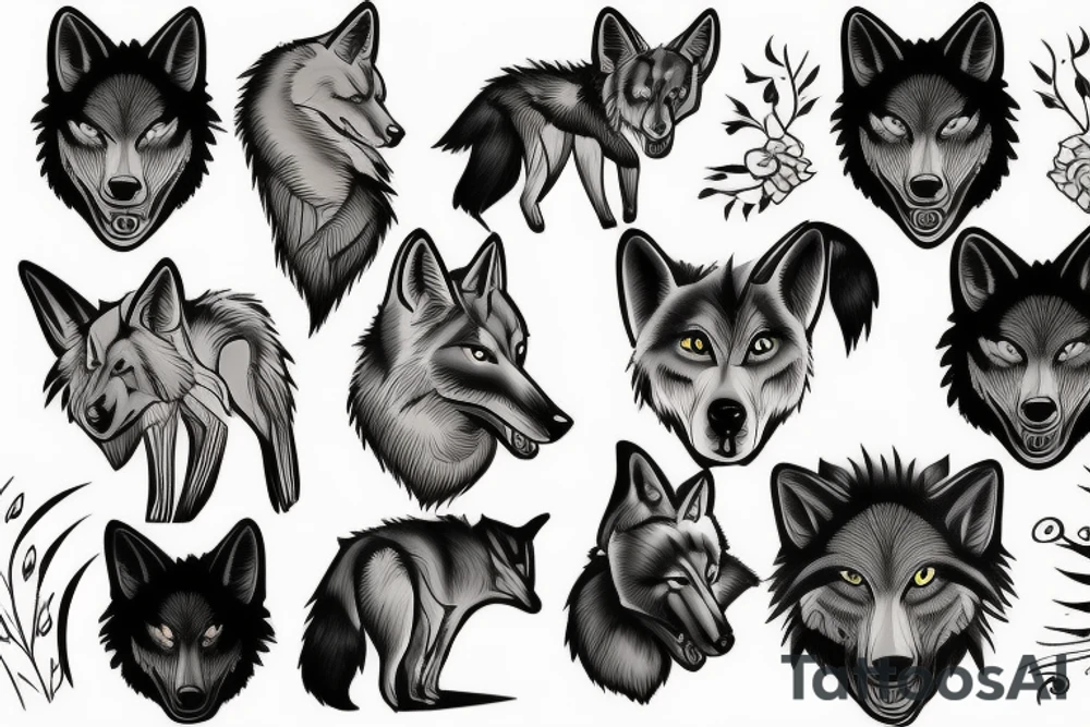 Black wolf tattoo idea