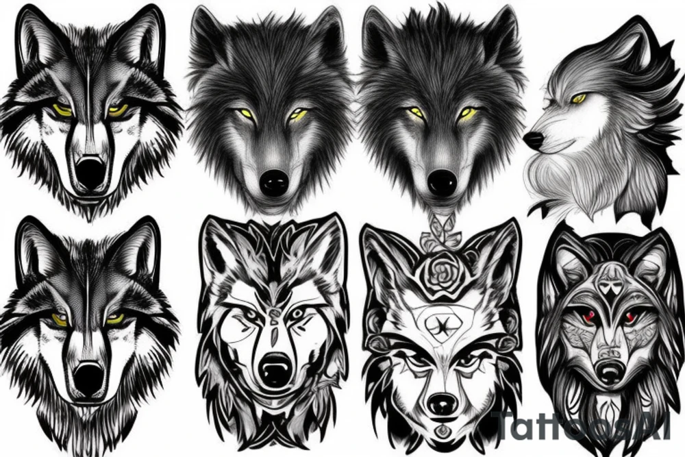 half wolf face and half ataturk face tattoo idea