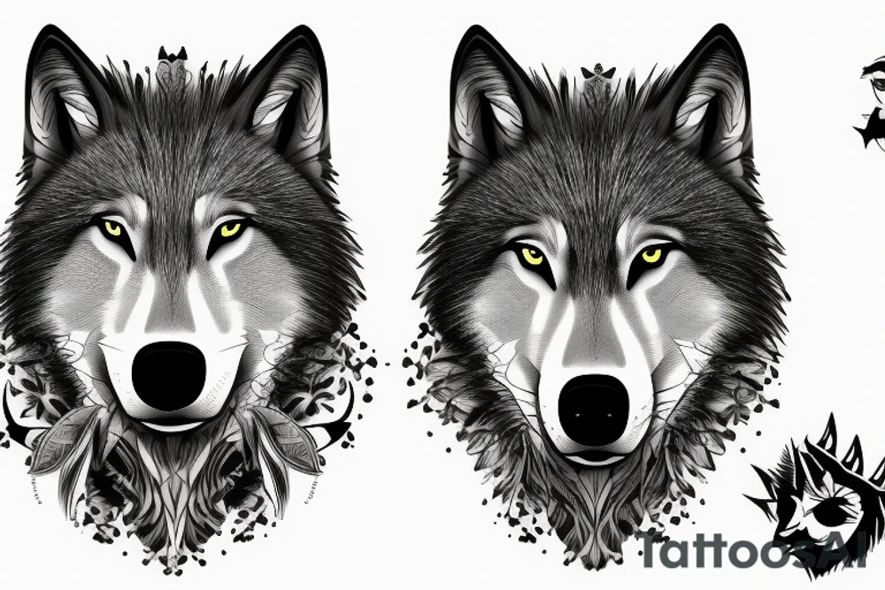 half wolf face and half ataturk face tattoo idea