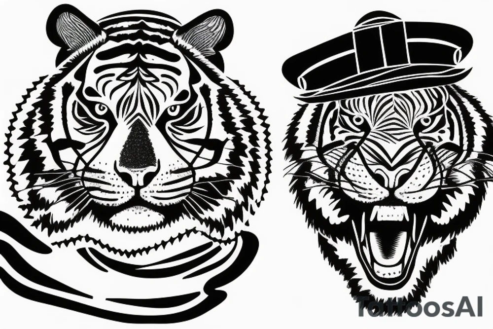 Tiger with hat and snow jacket tattoo idea