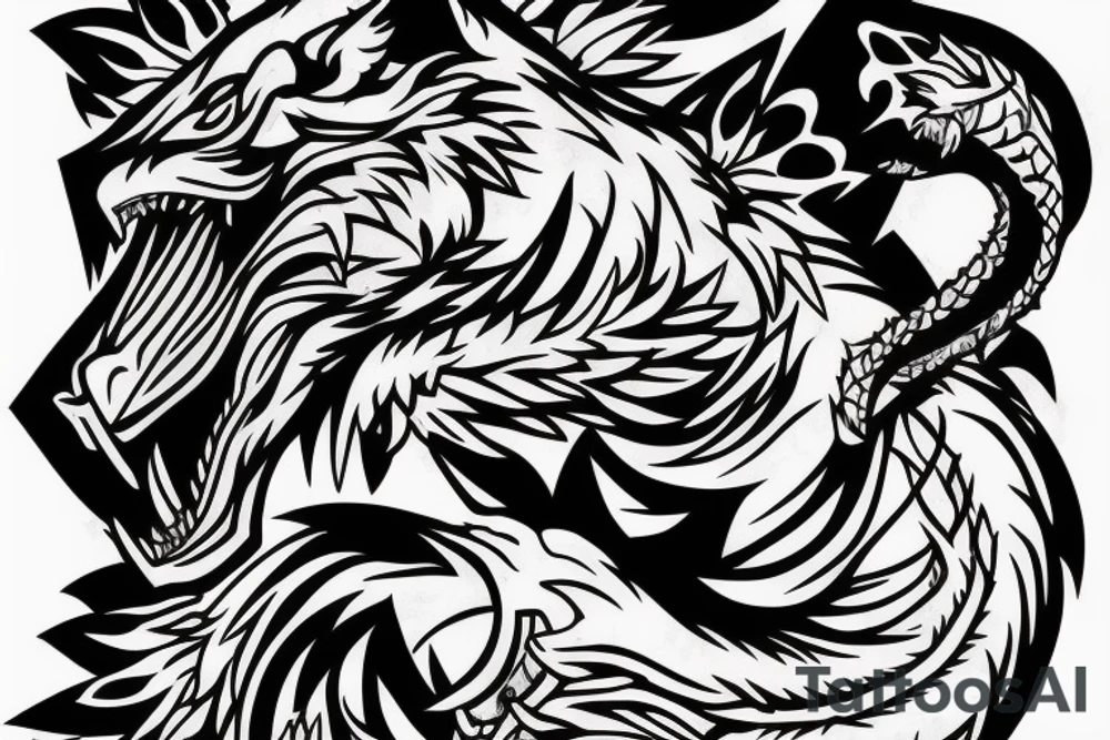 Angry wolf killing a snake tattoo idea