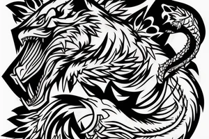 Angry wolf killing a snake tattoo idea