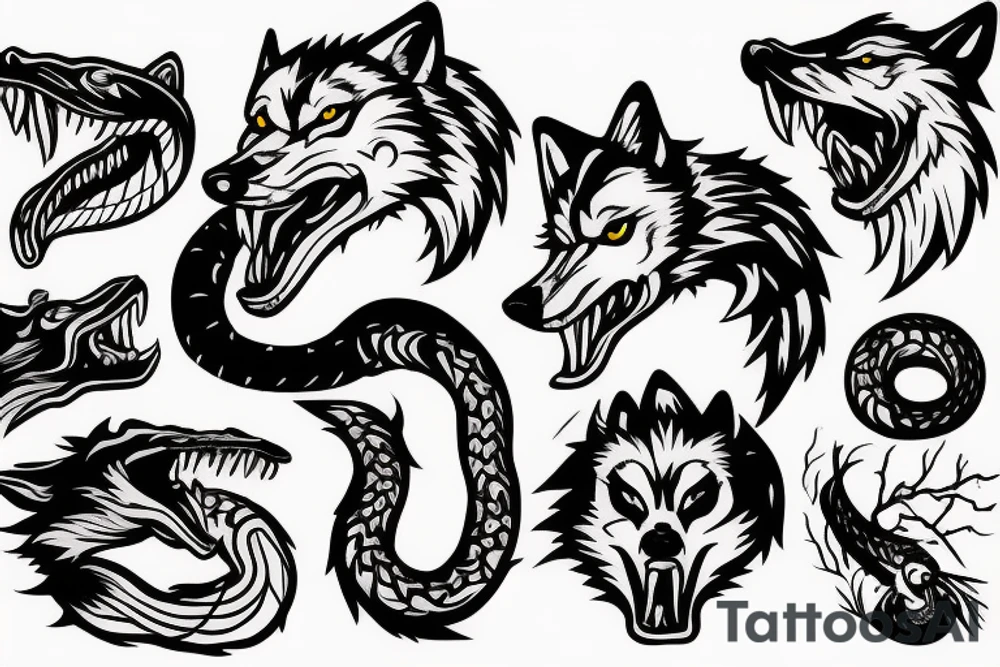 Angry wolf killing a snake tattoo idea
