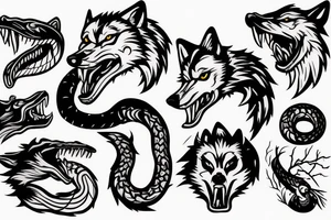Angry wolf killing a snake tattoo idea