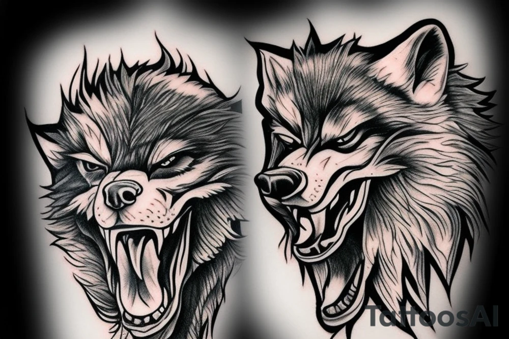 Angry wolf killing a big snake tattoo idea