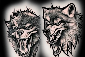 Angry wolf killing a big snake tattoo idea