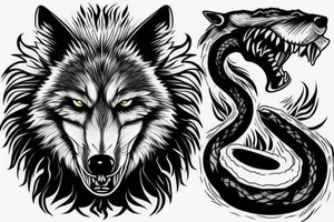 Angry badass wolf that is killing a big snake tattoo idea