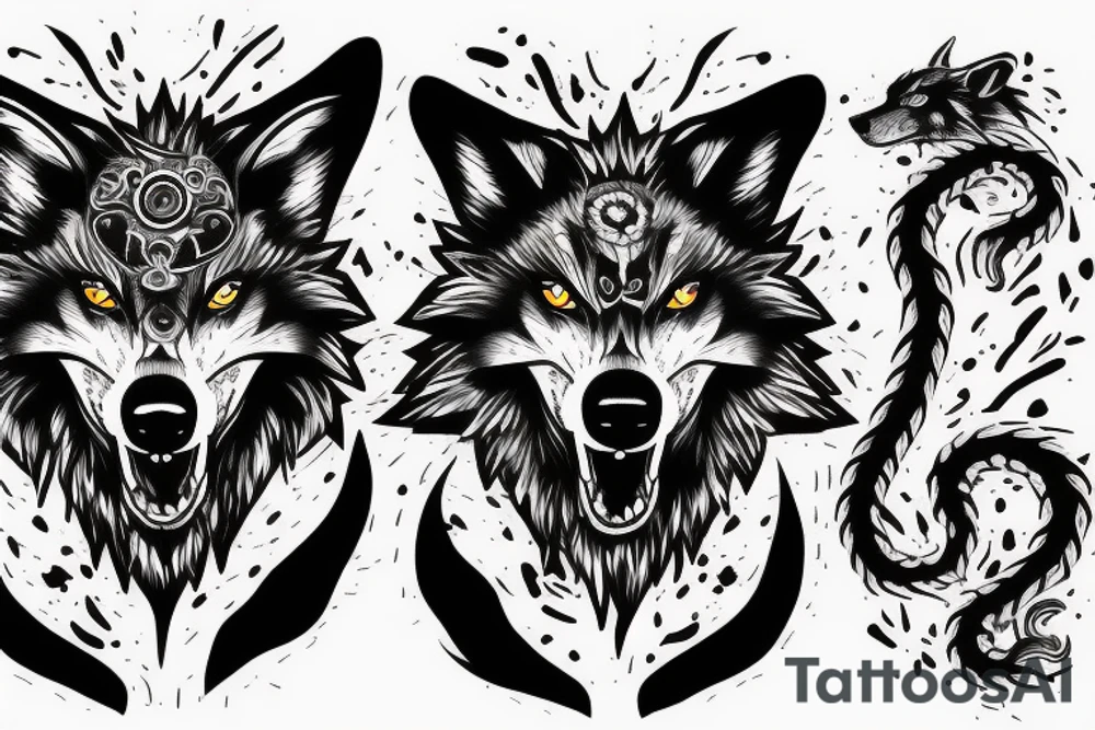 Angry badass wolf that is killing a big snake tattoo idea Angry badass wolf that is killing a big snake tattoo idea