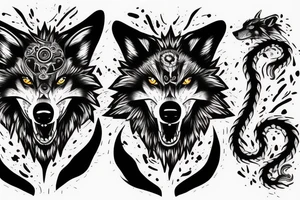 Angry badass wolf that is killing a big snake tattoo idea