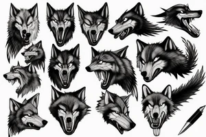 Angry badass wolf, biting a big snake tattoo idea