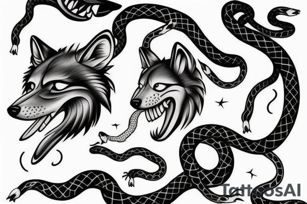 Wolf with snake in his mouth tattoo idea