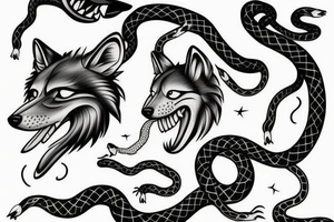 Wolf with snake in his mouth tattoo idea