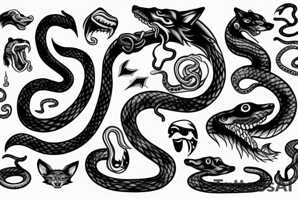 Wolf with snake in his mouth tattoo idea