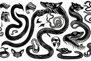 Wolf with snake in his mouth tattoo idea