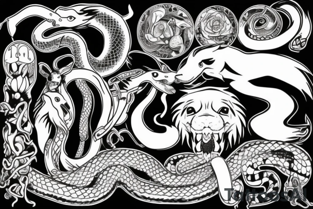 Wolf with snake in his mouth tattoo idea