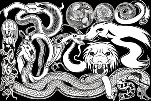 Wolf with snake in his mouth tattoo idea