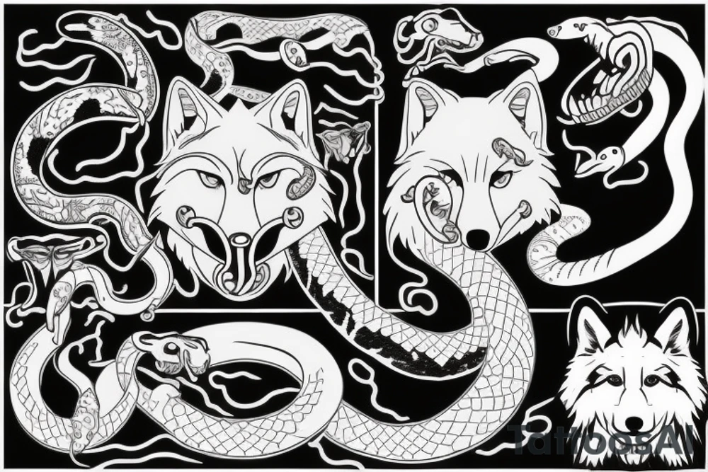 Wolf with snake in his mouth tattoo idea