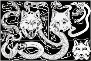 Wolf with snake in his mouth tattoo idea