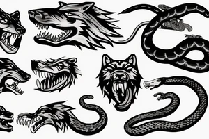 Ferocious thick and big wolf with a snake in his mouth tattoo idea