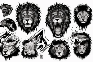 Ferocious, angry and big wolf killing a lion tattoo idea