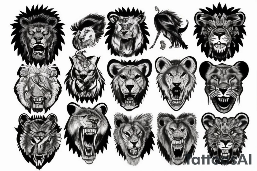Ferocious, angry and big wolf killing a lion tattoo idea
