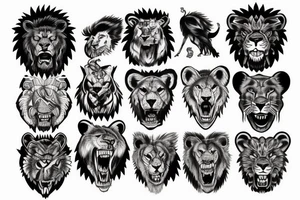 Ferocious, angry and big wolf killing a lion tattoo idea